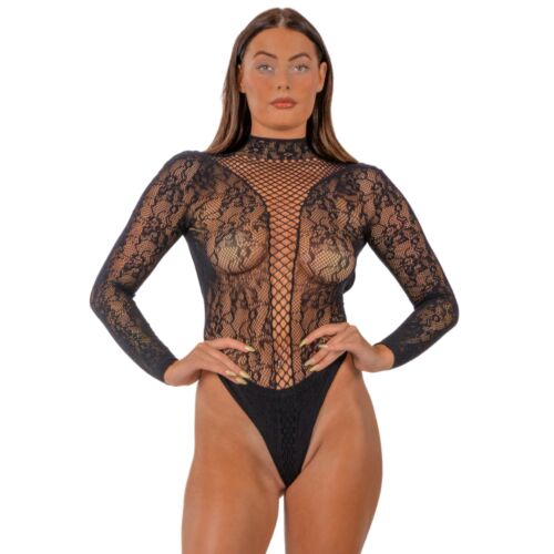 Lingeri Lace High Neck Bodysuit med cut-outs