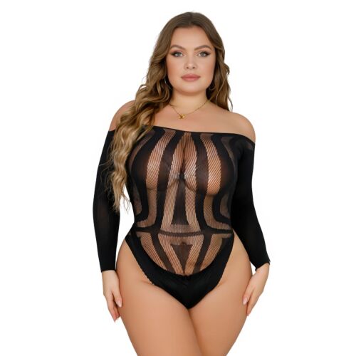 Teddy Lace Plus Size Long Sleeved Cut Out Back Bodysuit
