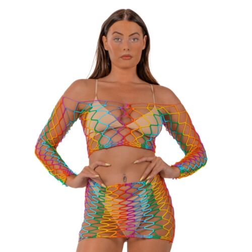 Lingerie Lace Rainbow Crop Top og Skjørt Sett