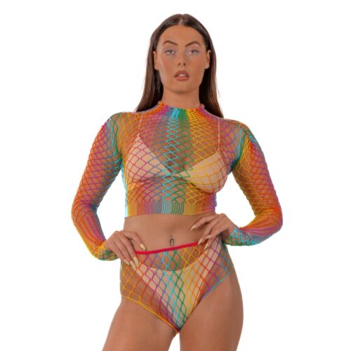Lingerie sett Lace Rainbow Fence Net Crop Top og Bukser