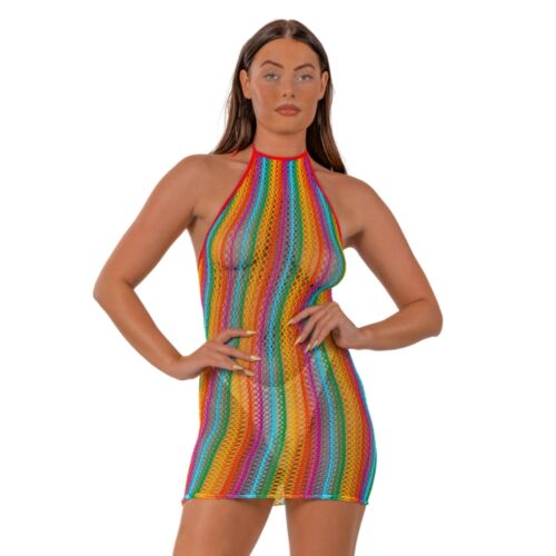 Lingerie Lace Rainbow Halter Neck Dress med åpen rygg