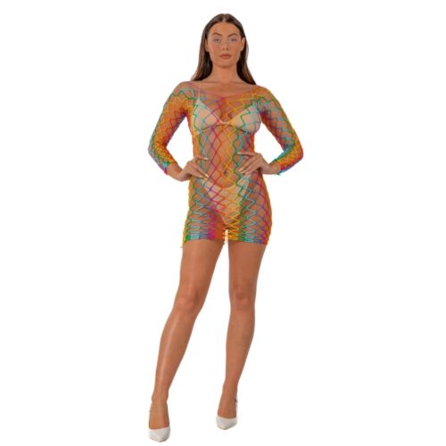 Lingerie Lace Rainbow Mini Kjole med lange ermer
