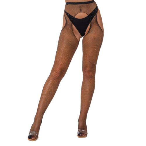Strømper Lace Rhinestone Fishnet Crotchless
