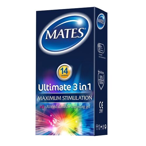 Kondomer Mates Ultimate 3 i 1 med oppvarmende gel