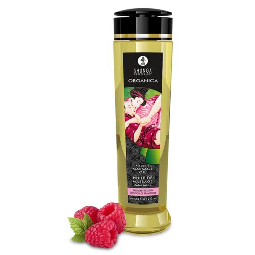 Massasjeolje Shunga Raspberry Feeling med spiselig formel