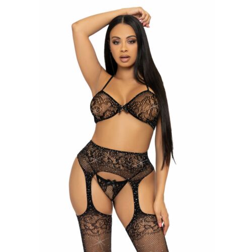 Lingeri Leg Avenue Three Pieces Set med blonde og string