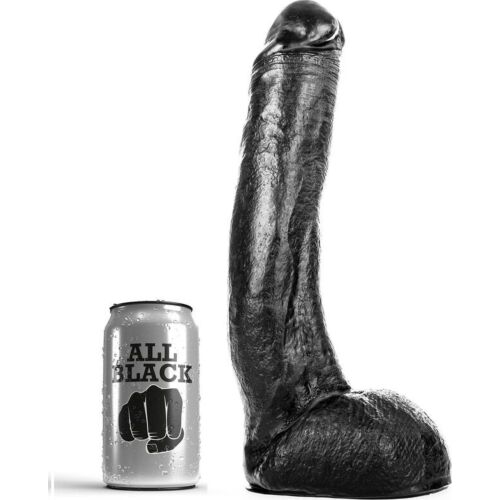 Dildo ALL BLACK 29 CM Kurvet for realistisk opplevelse