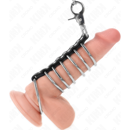 Fetish Penis Ringer KINK 7 METAL RINGER med Lær og Metallkjede