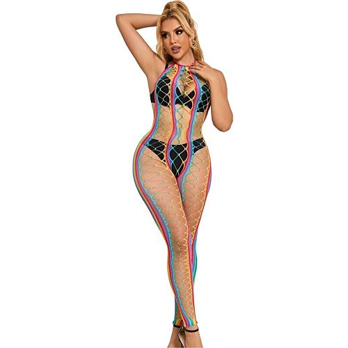 Bodystocking SUBBLIME RAINBOW MESH Halter Neck