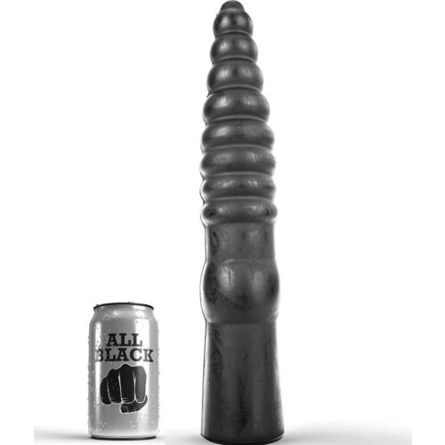 Dildo ALL BLACK 33 CM med flutet struktur