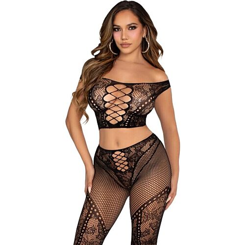 Top og truser LEG AVENUE Crop Top og Fishnet Leggings