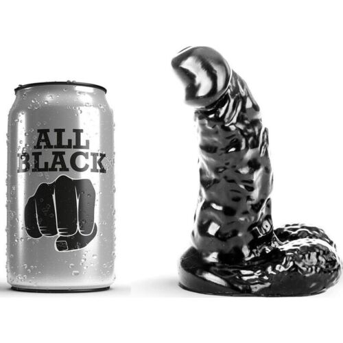 Dildo ALL BLACK 13 CM med ribbet skaft