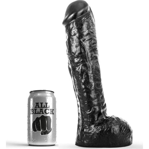 Dildo ALL BLACK 29 CM med tykk aksel