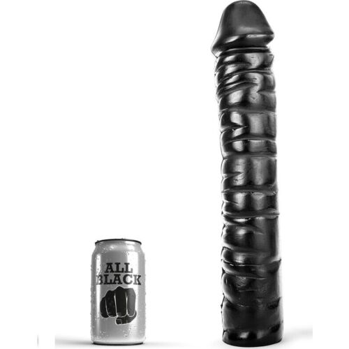 Dildo ALL BLACK 38 CM med ribbet overflate