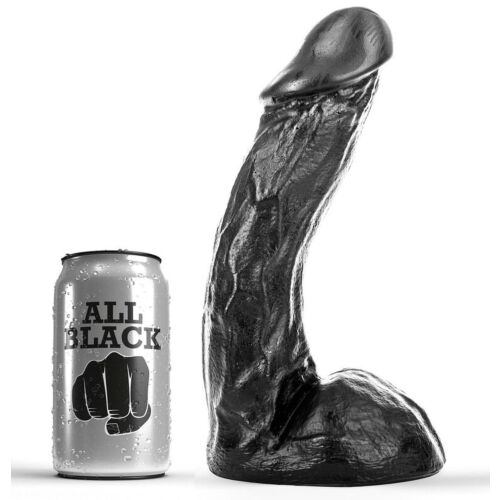 Dildo ALL BLACK 23 CM med medium størrelse og fleksibel kropp