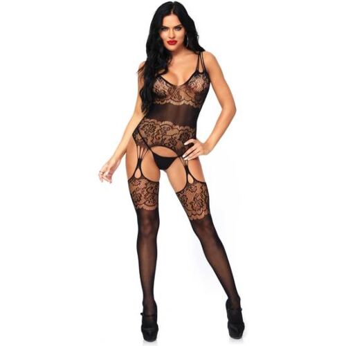 Leg Avenue bodystocking med blomstermønster og strømpeholder