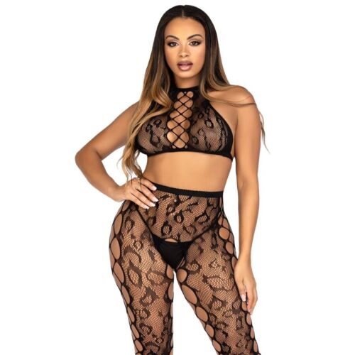 Crop Top & Crotchless Tights Leg Avenue med leopard effekt