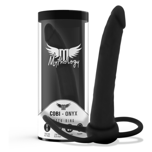 Dildo MYTHOLOGY COBI ONYX med ring for penis og testikler