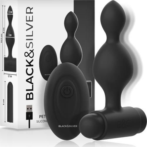 Anal Plug BLACK&SILVER TUCKER med Fjernkontroll og Vibrasjonsmoduser