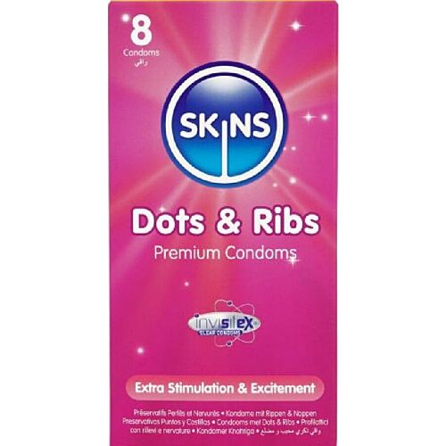 Kondom SKINS Dots & Ribs 8-Pack med tekstur