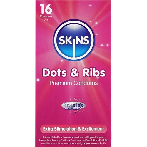 Kondom SKINS Dots & Ribs Premium 16-pakning