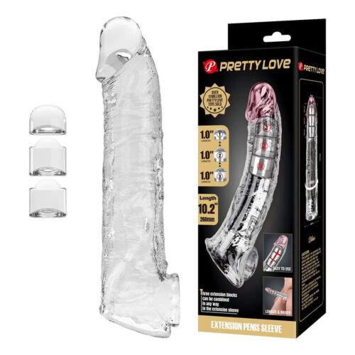 Justerbar penisforlenger i transparent silikon 26 cm
