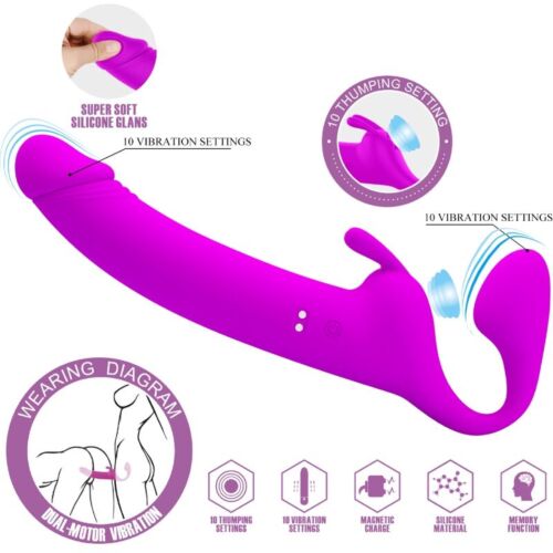 Dobbelt penis PRETTY LOVE ZANINI strapless med 10 vibrasjonsmoduser