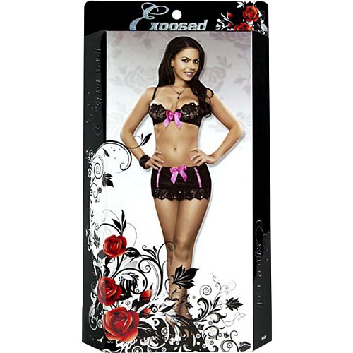 Lingeri Exposed Sequin Lace Bra, Skirt - Komfortabelt og sexy