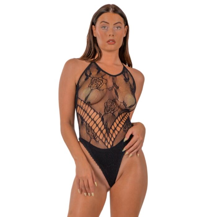 Teddy Lace LJ Floral Halter Body med blonder Teddy Lace LJ Floral Halter Body med blonder