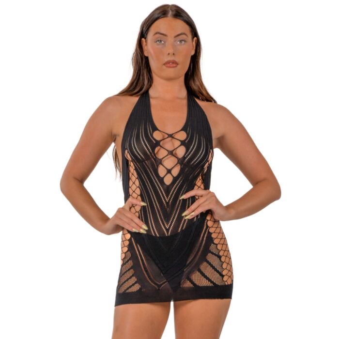 Lingerie Lace Halter Neck Dress med faux snøring Lingerie Lace Halter Neck Dress med faux snøring