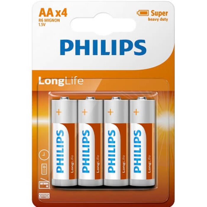 Batterier Philips AA Størrelse 4-pakning Batterier Philips AA Størrelse 4-pakning