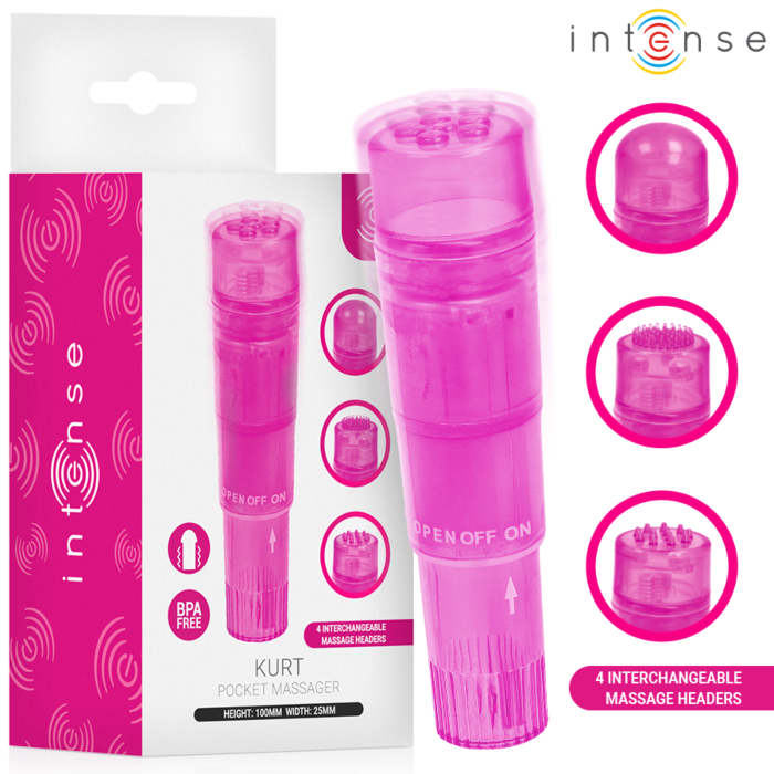 INTENSE FUN TOYS KURT mini-vibrator med 4 utskiftbare hoder, rosa