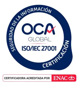 OCAs sertifiseringsmerke for ISO/IEC 27001, akkreditert av ENAC